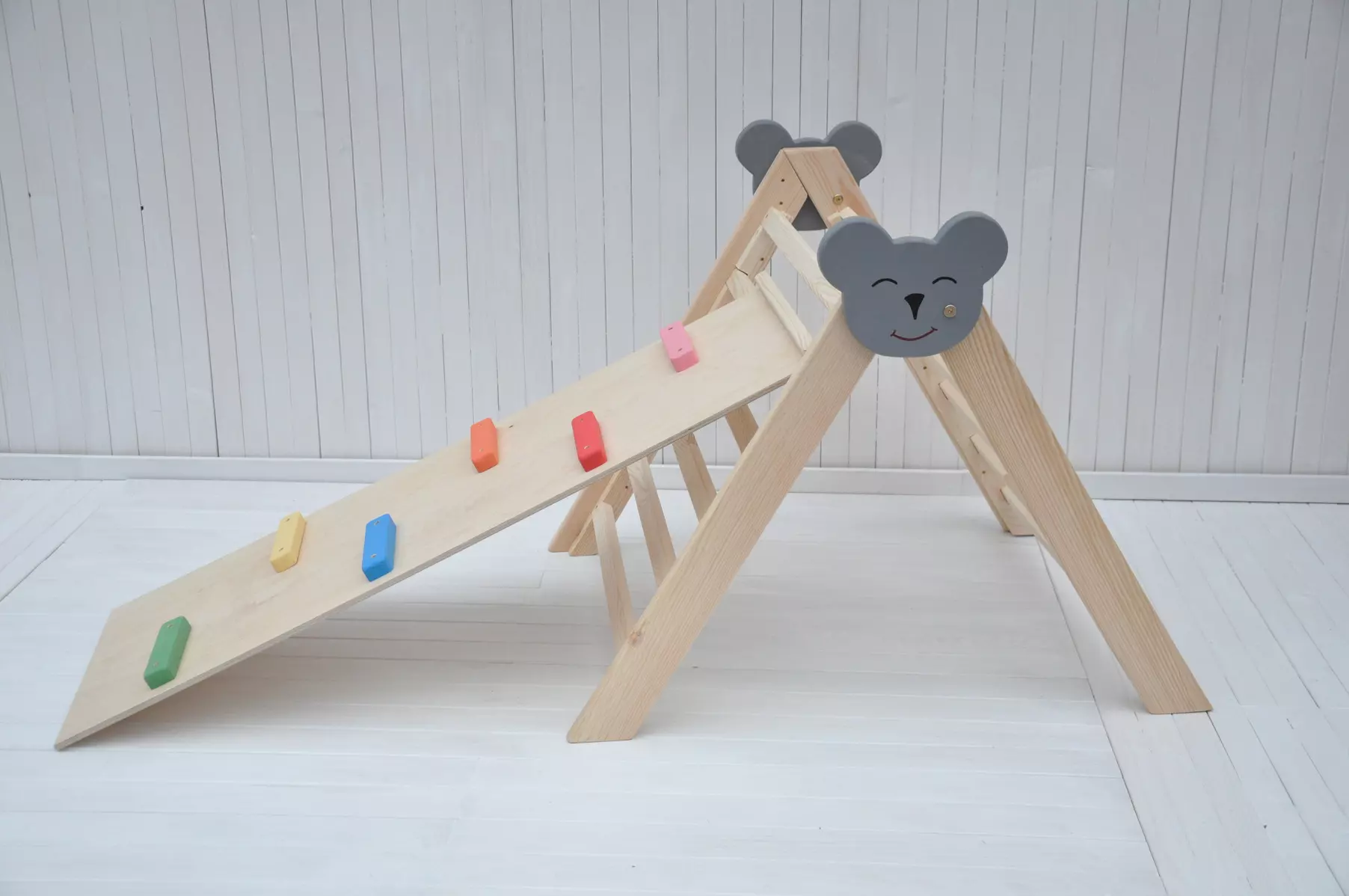 Cadeau pour bébé de 1 an - Barin Toys Jouet bébé Montessori triangle de motricité Petit Koala Bébé avec toboggan d'escalade.