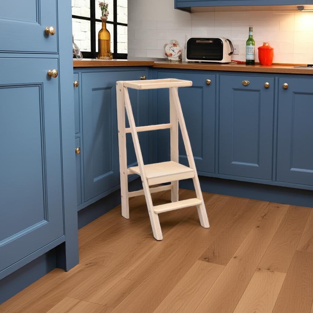 Tour d’apprentissage Montessori pliable en bois Barin Toys, marchepied de cuisine sécurisé pour enfants